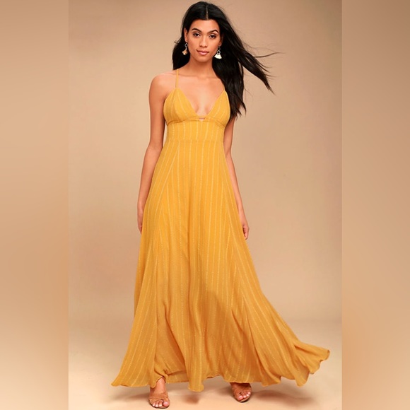 Lulus | Dresses | Lulus Elevate Mustard Yellow Embroidered Maxi Dress ...